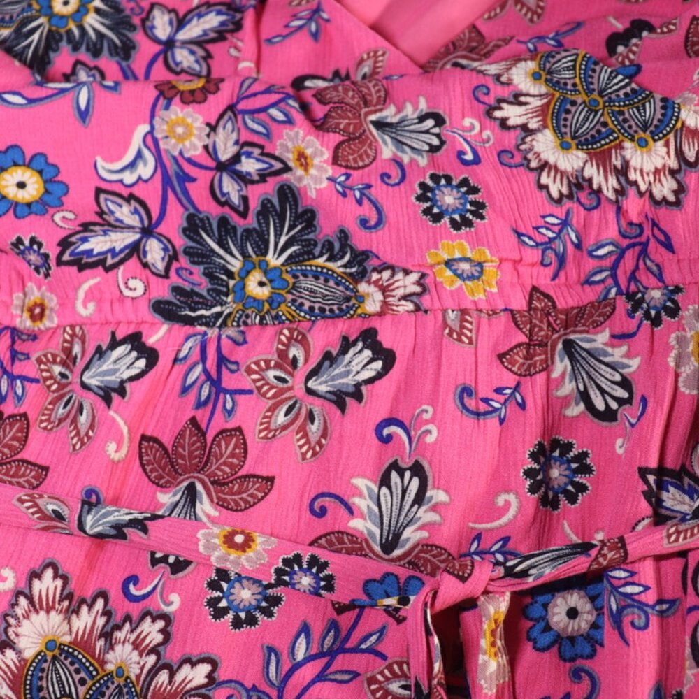 Loft Flutter Sleeve Ruffle Hem Pink Floral V Neck Dress Open Back Size 20 - Picture 7 of 14